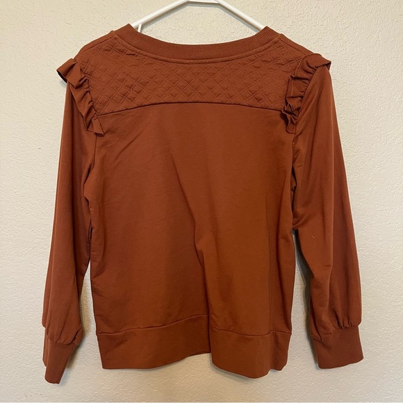 Time and Tru Women's Rust Ruffle Long Sleeve Sweatshirt Blouse Size Small - Picture 5 of 11
